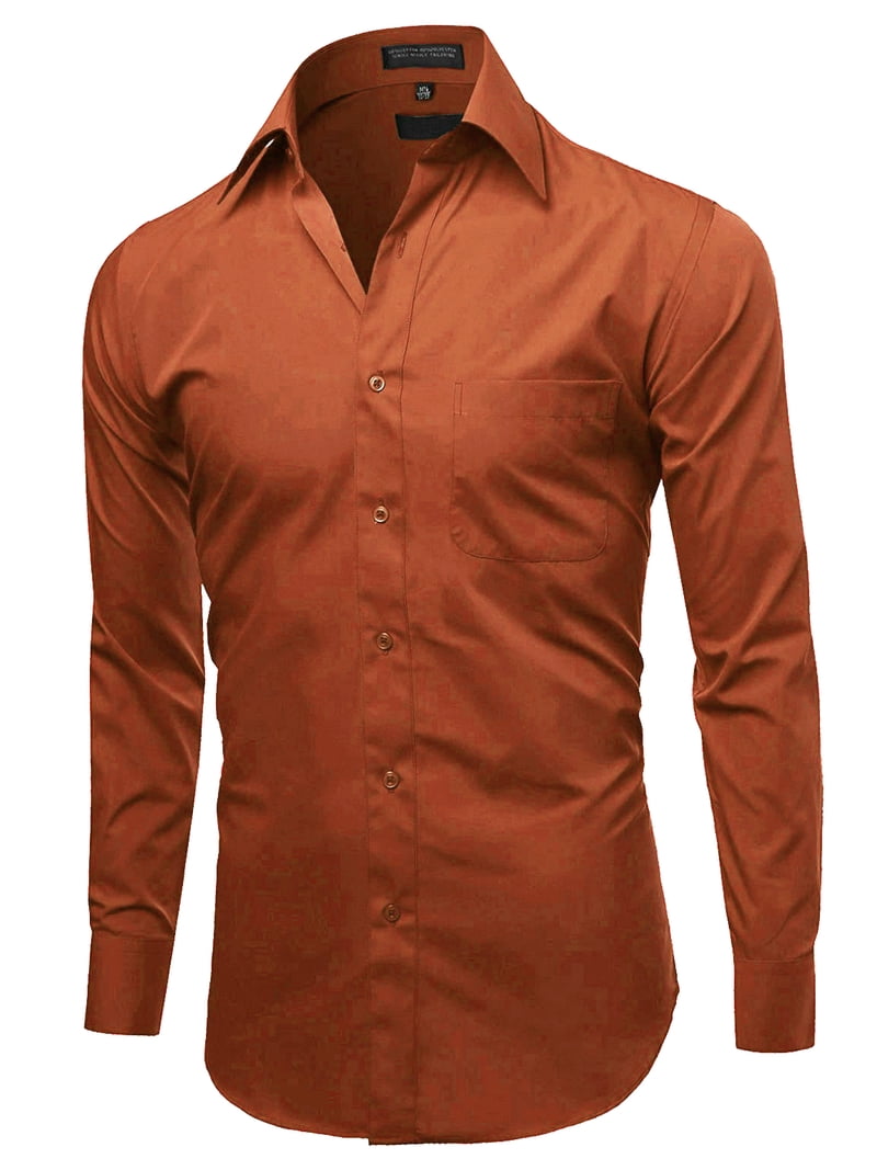 copper dress shirt for men Copper micro-corduroy 100% cotton button down Shirt with hidden buttons