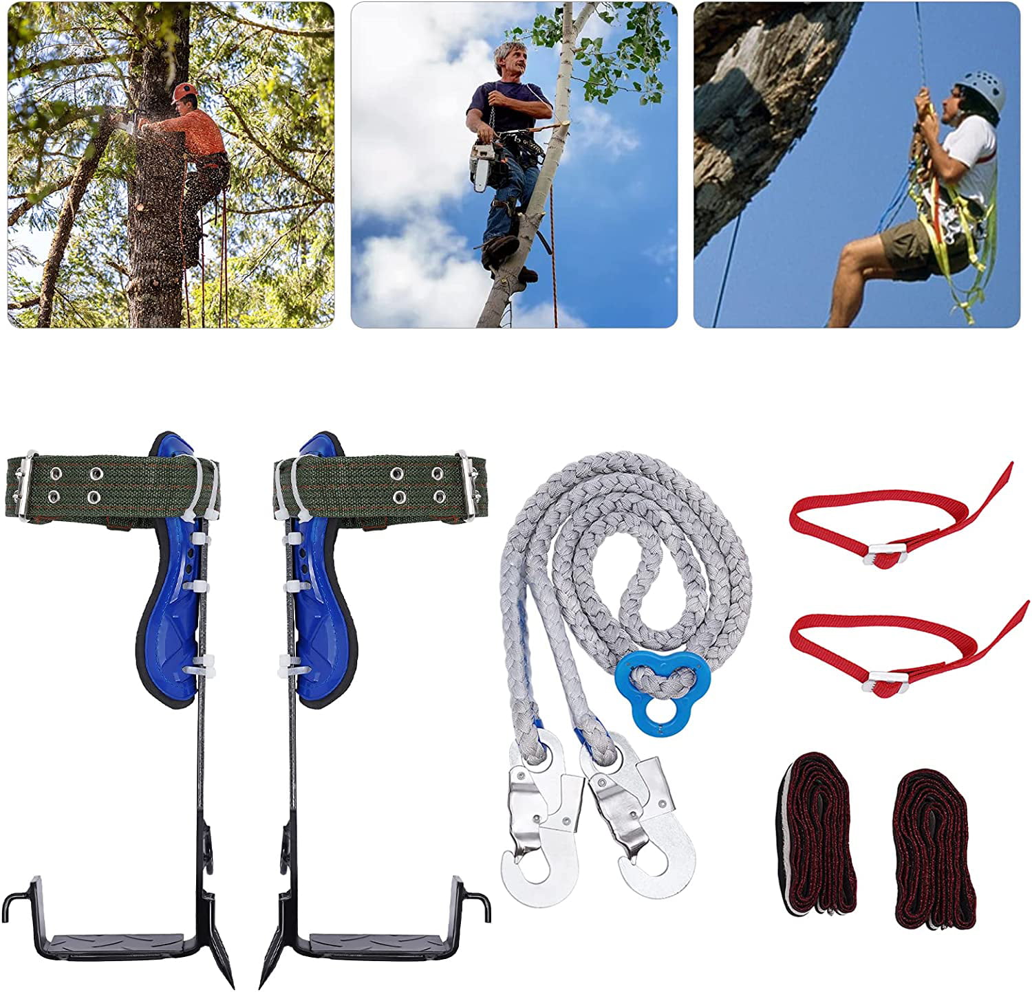 Miumaeov Tree Climbing Spike Set Spurs 2 Gears Climber Harness Climbing  Glove Adjustable 