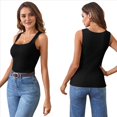 thumbnail image 3 of Camiseta Sin Mangas de Punto Acanalado Informal con Cuello Cuadrado de Verano para Mujer, Color Negro, Talla XL, 3 of 6