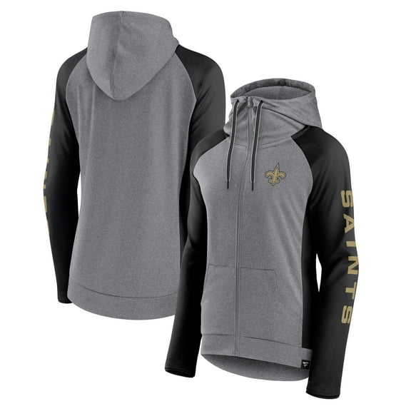 Women's Fanatics  Heather Gray/College Black New Orleans Saints Blind Side Lightweight Full-Zip Hoodie