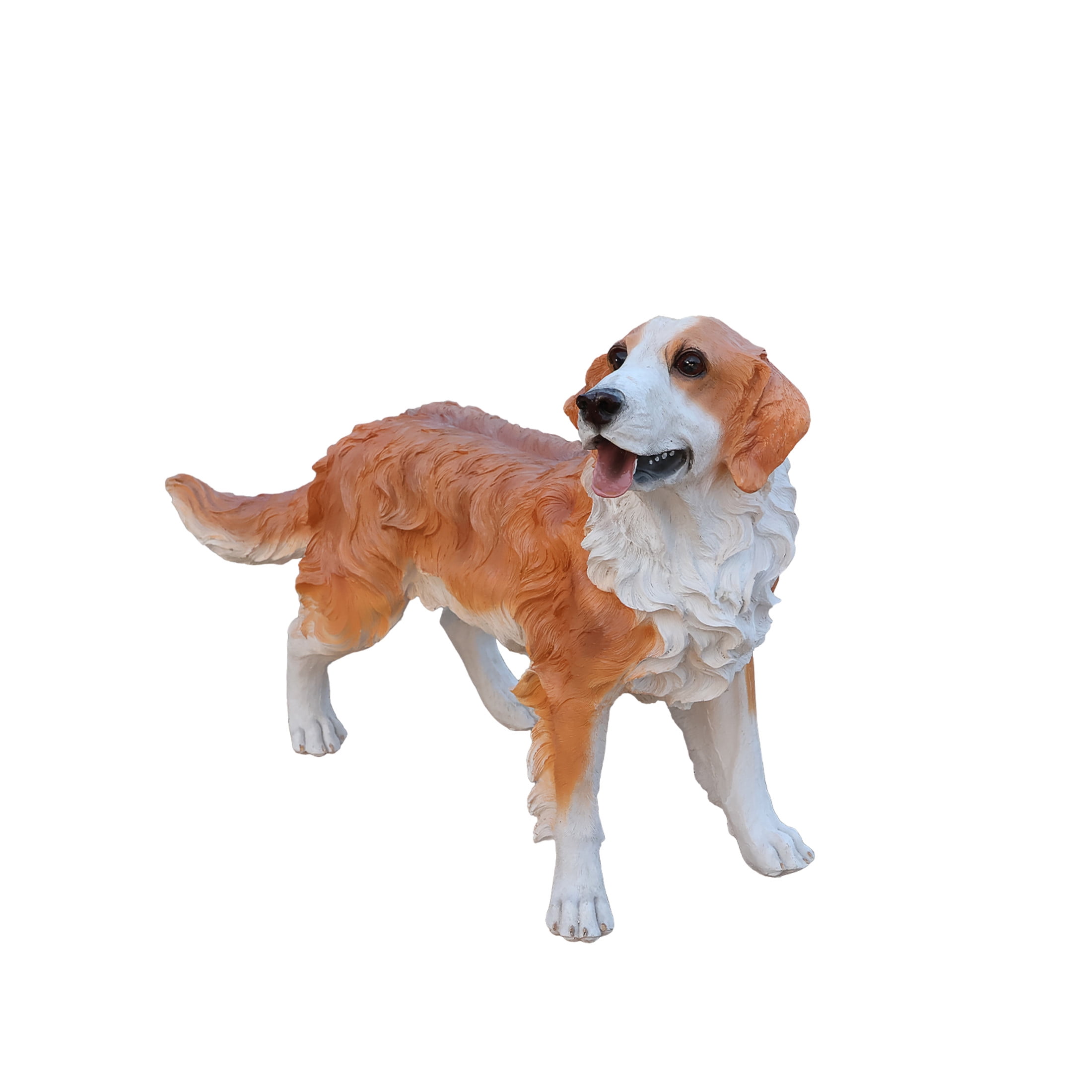 Noble House Lifelike Standing Hound Dog Statue, Realistic Resin Animal Figurine for Outdoor Garden Decor, Brown White