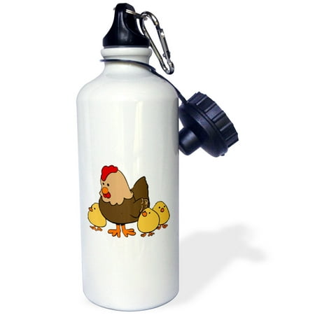 3dRose image of mama chicken with 3 baby chicks, Sports Water Bottle,