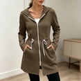 thumbnail image 4 of Womens Zip up Long Hoodie - Lightweight Soft Fleece Front Zipper Hooded Jackets with Side Pockets Tie Waist Loose Casual Long Sleeve Winter Coats Brown XXL, 4 of 7