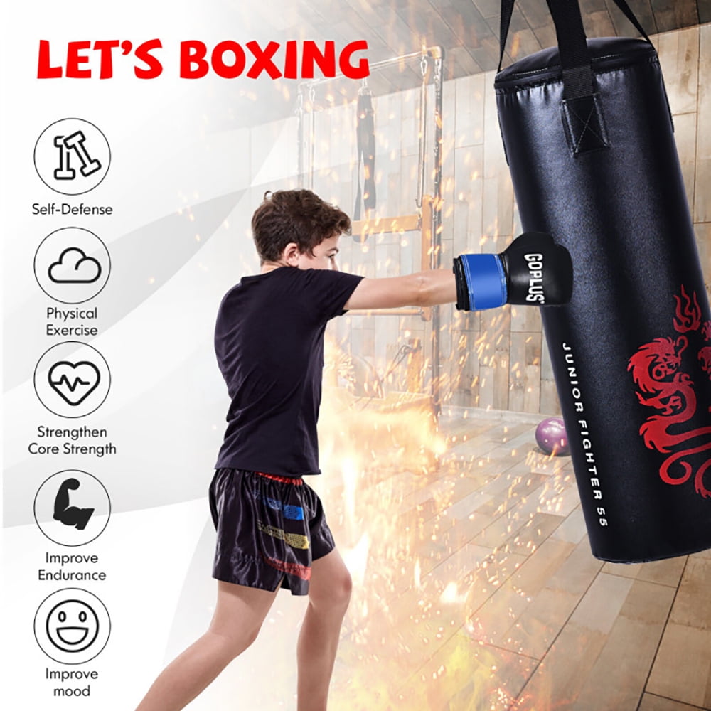 Spaco 5 Pieces 40Lbs Filled Punching Boxing Set with Jump Rope and Gloves, Punching Boxing Set for Indoor as Gym, Punching Bag for Adults, Black