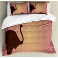 thumbnail image 1 of Ostrich Duvet Cover Set Queen Size, Camel Bird at Sunset Time on the Hill Meadow Evening Wild Animal Landscape, Decorative 3 Piece Bedding Set with 2 Pillow Shams, Dried Rose Eggplant, by Ambesonne, 1 of 3