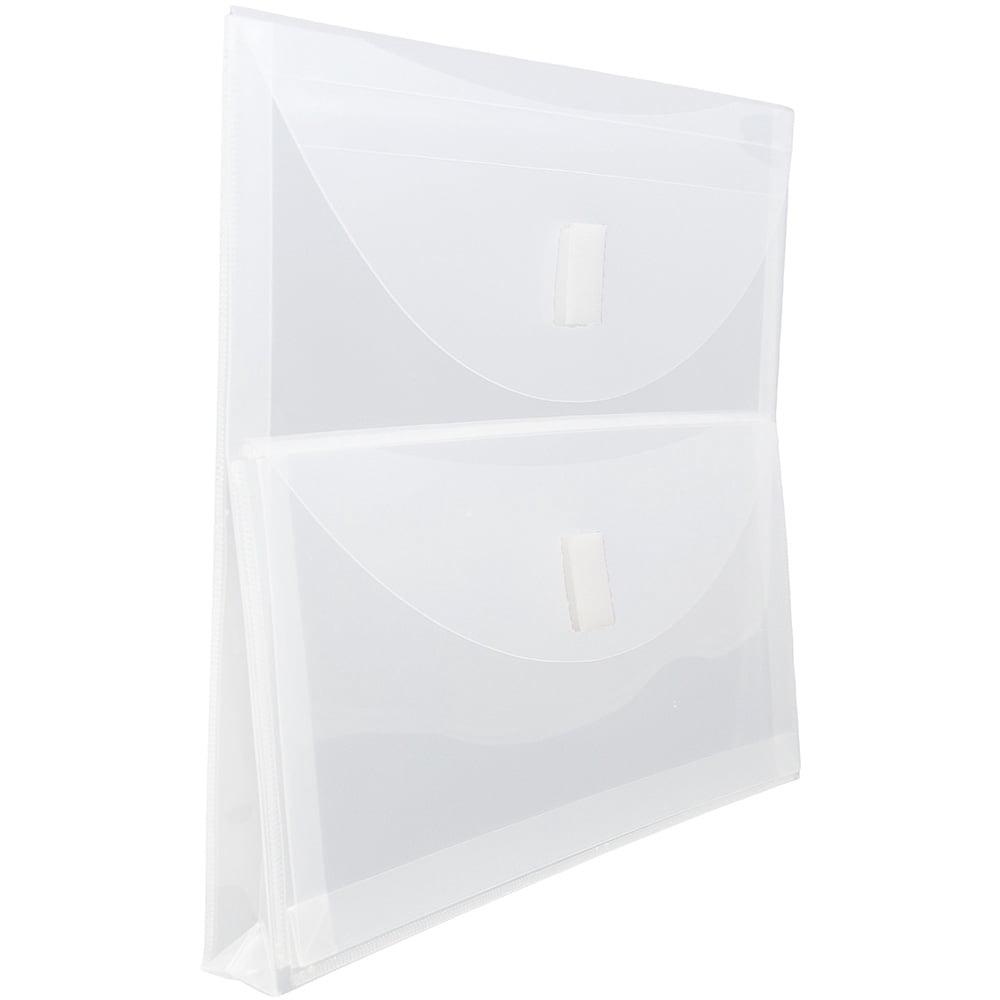 JAM Paper Plastic Multi, Pocket Envelopes, Clear, 12/Pack, Hook & Loop, Letter Booklet, 9.8x11.8