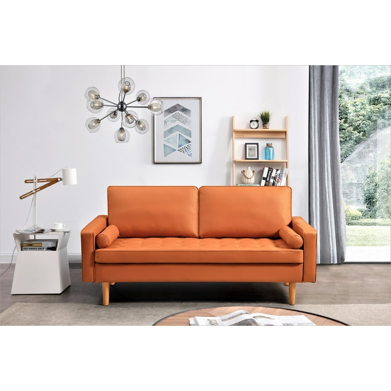 Burnt orange leather 2024 living room set