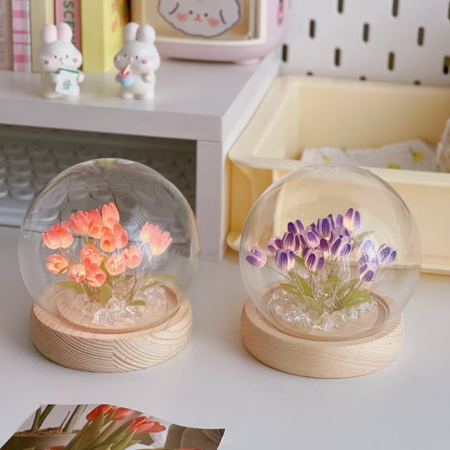 DIY Tulip Night Light Handmade Furniture Decoration Simulation Flower Bedroom Sleeping Table Lamp Children Girl