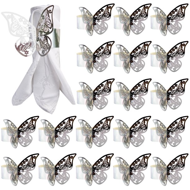 MATHOWAL 100 Pcs Butterfly Napkin Rings Laser Cut Foil Paper Disposable