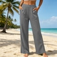thumbnail image 4 of ClodeEU Women's High Waisted Linen Wide Leg Pants,Casual Elastic Waist Trousers with Pockets Gray,Women's Plus XL, 4 of 8