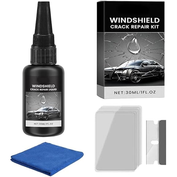 Windshield Crack Repair Kit, 2026 New Advanced Formula Quick Fix with 30ml Glass Repair Liquid 1 Towel 1 Blade 5 Curing Films, Universal Cracks Gone Glass Repair Kit