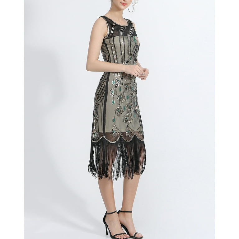 sachin and babi light blue dress Peacock Embroidery 20'S Dresses 1920S Beaded Flapper Dresses With Fringe