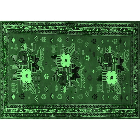 Ahgly Company Indoor Rectangle Persian Emerald Green Traditional Area Rugs, 5' x 7'