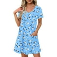 thumbnail image 2 of Women Dress Casual Dresses for Women Plus Size Summer Dress Women's Fashion Summer Print Short-sleeved V-neck Casual Dress Sky Blue S, 2 of 8
