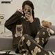 thumbnail image 2 of Conjunto de pijama de algodón con dibujos animados para mujer, ropa de dormir Coreana de manga larga con cuello redondo, bonita para ocio, 2 of 4