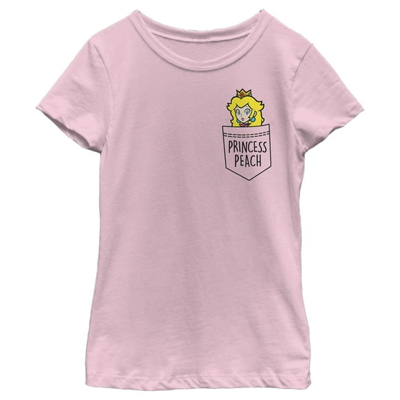 Girl's Nintendo Super Mario Bros. Princess Peach Faux Pocket Graphic Tee Light Pink Small