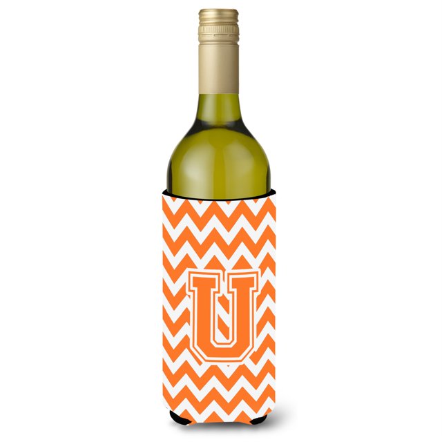 Botella Bebida Aislante Hugger Caroline's Treasures Letra U Chevron Naranja y Blanco CJ1046-ULITERK