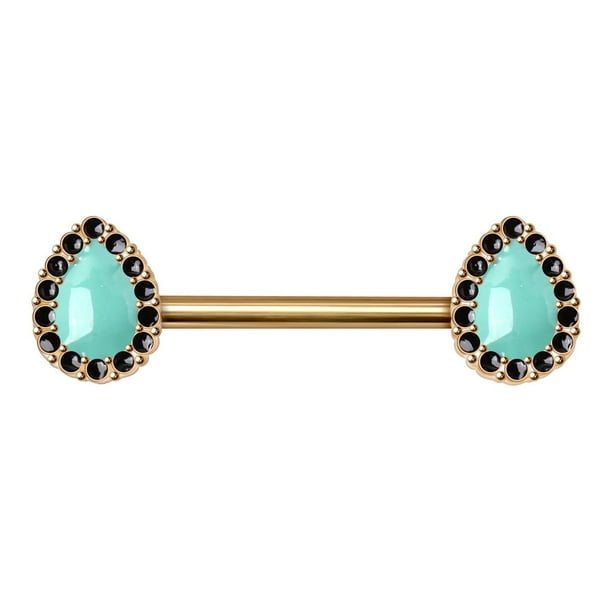 Gold Plated Aqua Tear Drop Nipple Bar