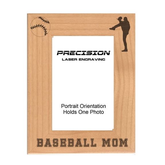 PrecisionNC Engraving Sports Frames Baseball Mom Engraved Natural Wood Picture Frame 4x6 Portrait
