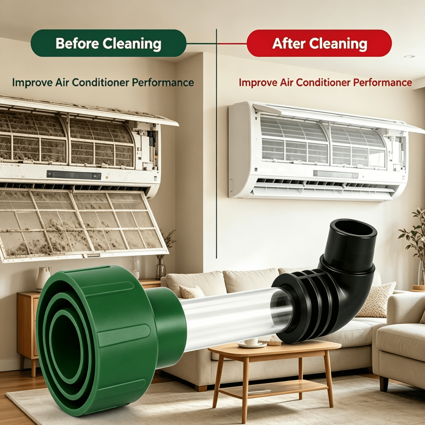 AC Drain Line Cleaner Adapter, 1Pc Plastic Universal HVAC to PVC Wet Vac Attachment, Heavy Duty Unclogger Pipe Connector for Air Conditioner Maintenance Home Office, 8.27 Inch