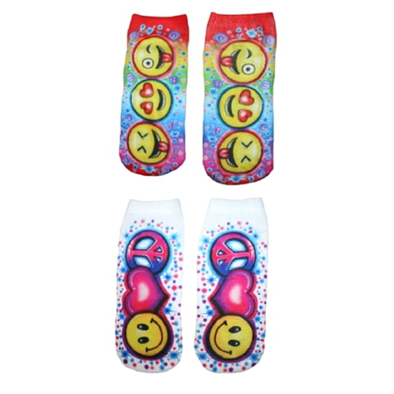 Air Brushed Graphics Junior Women's No Show Socks, 2 Pairs One Size (Smiles/Pink Peace)