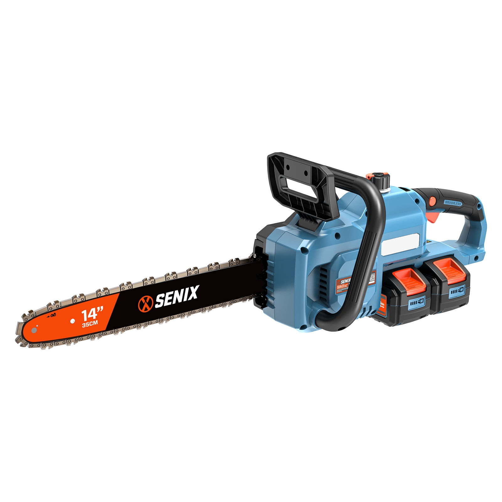 Senix 40V 14-Inch Brushless Cordless Chainsaw w/ Auto Oiler & Tool-Free Tension, 2 x 4Ah Batteries & Charger