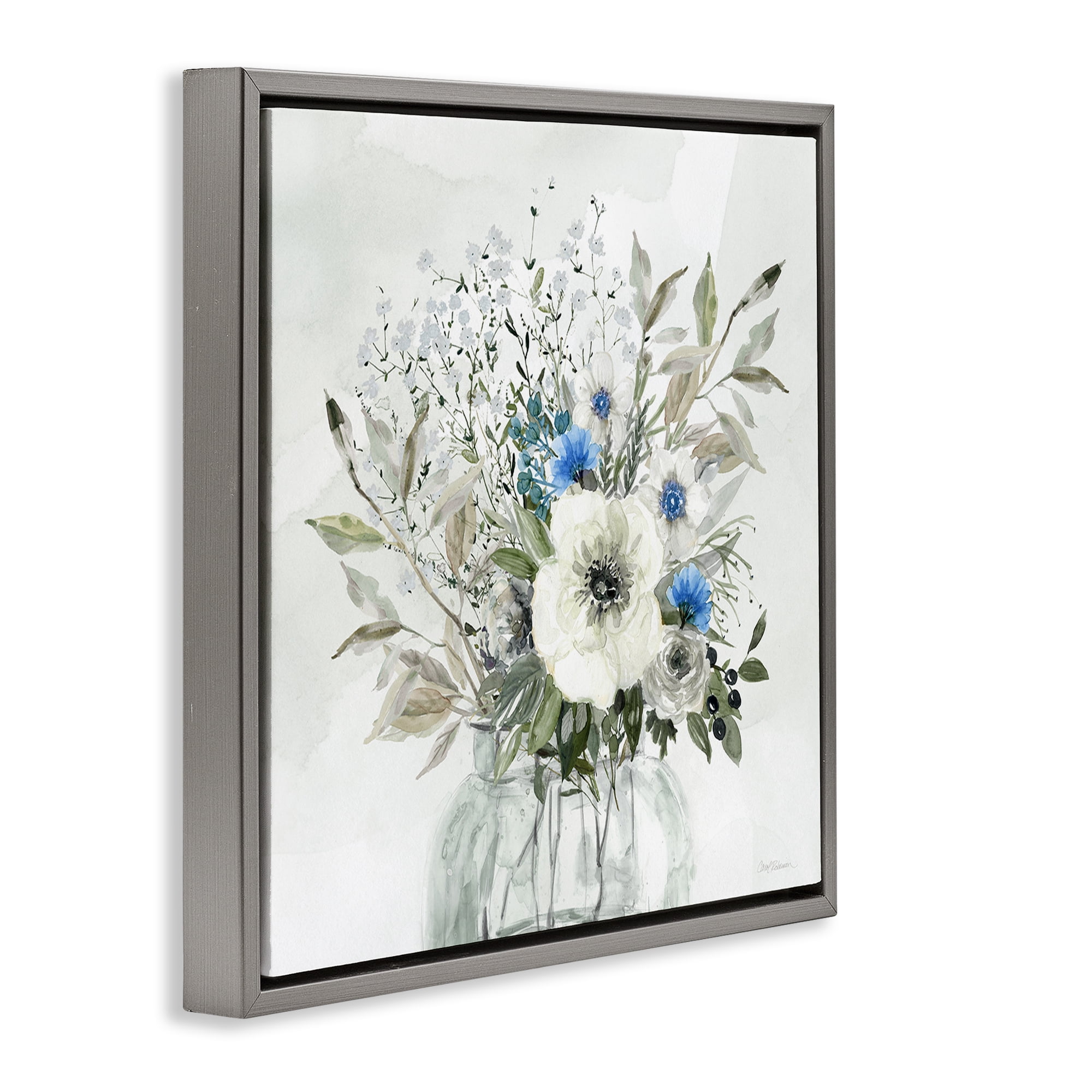 Stupell Industries Bouquet of Country Florals Plants & Flowers Painting Gray Floater Framed Canvas Art Print Wall Art, 18 x 18