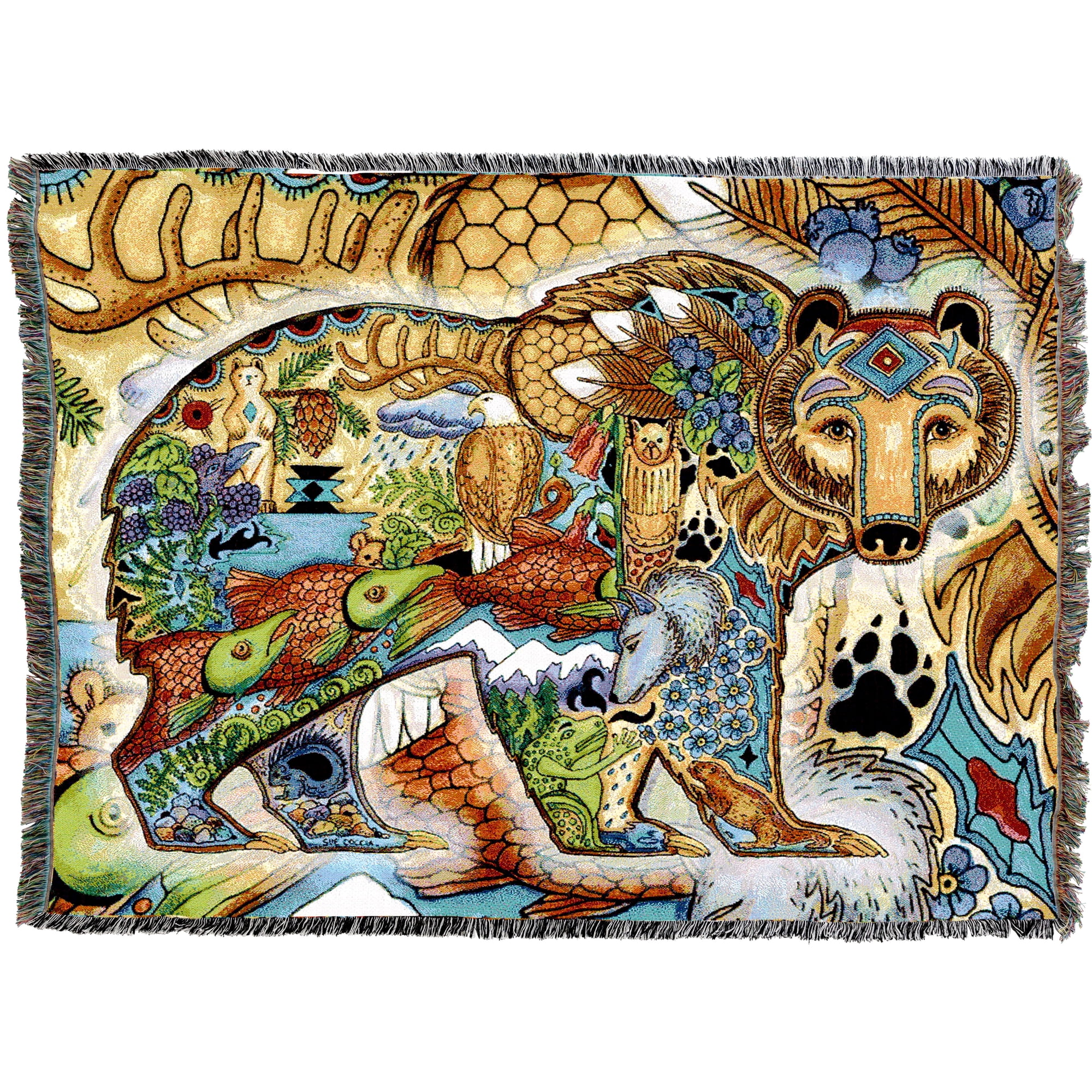 Pure Country Weavers Grizzly Bear Pacific Northwest Blanket Tapestry Throw Woven from Cotton - Made in The USA (72x54)