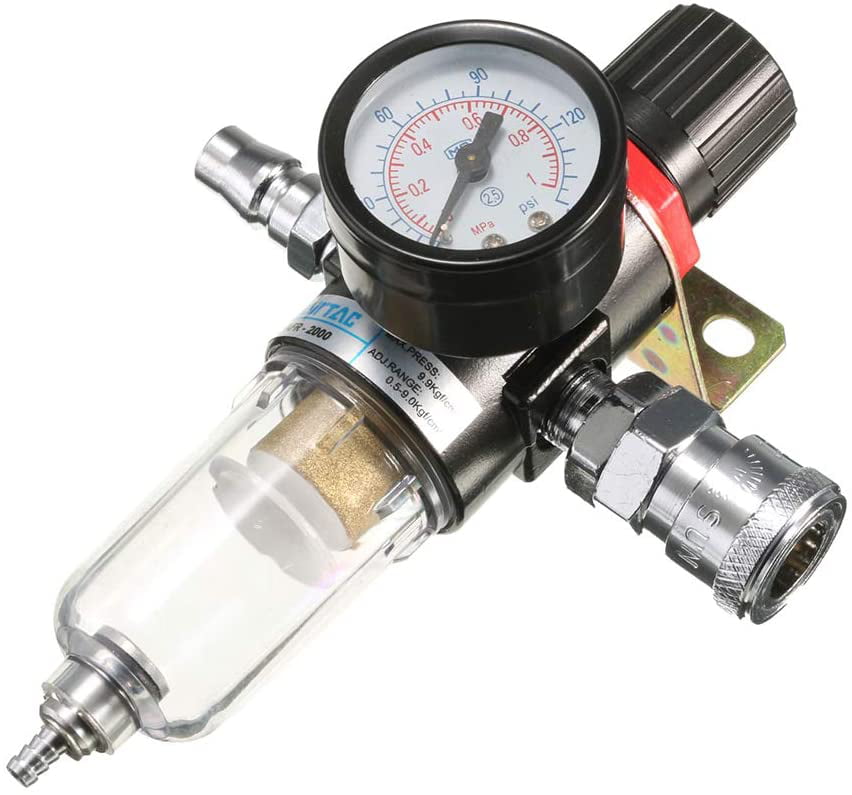 USA 1/4" Air Compressor Filter Oil Water Separator Trap Tools W/ Regulator Gauge 