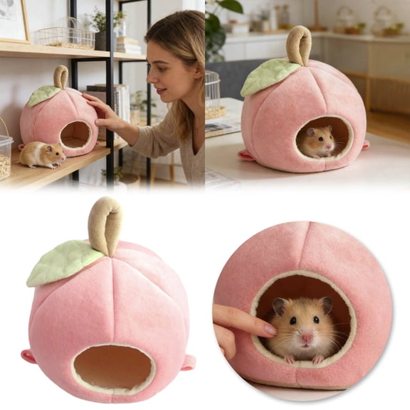 Peach Shaped Hamster Bed Small Animal Cave House Cozy Hideout Washable Semi-Enclosed Nest for Guinea Pigs Hedgehogs Gerbils Hamsters Cage Habitat Indoor Use