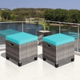 thumbnail image 4 of 2 Pieces Outdoor Ottoman, Wicker Ottoman Seat, Rattan Furniture, Footstool Footrest Seat with Cushions for Backyard, Balcony, Garden, Grey + Turquoise, 4 of 5