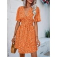 thumbnail image 5 of Women Summer Dresses Short Sleeve V Neck Floral Midi Sundress Orange M, 5 of 7