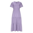 thumbnail image 5 of ZQUUVOU Womens Summer 2025 Casual Midi Maxi Dresses Solid Color Short Sleeve V Neck Elastic Waist Boho Beach Dress Pocket Purple, 5 of 8