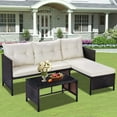 thumbnail image 3 of 3 Piece Patio Furniture Set, All-Weather Outdoor Sectional Sofa Set, PE Rattan Conversation Set with Table & Cushions, Wicker Furniture Couch Set for Patio Deck Garden Poolside Yard, 3 of 9