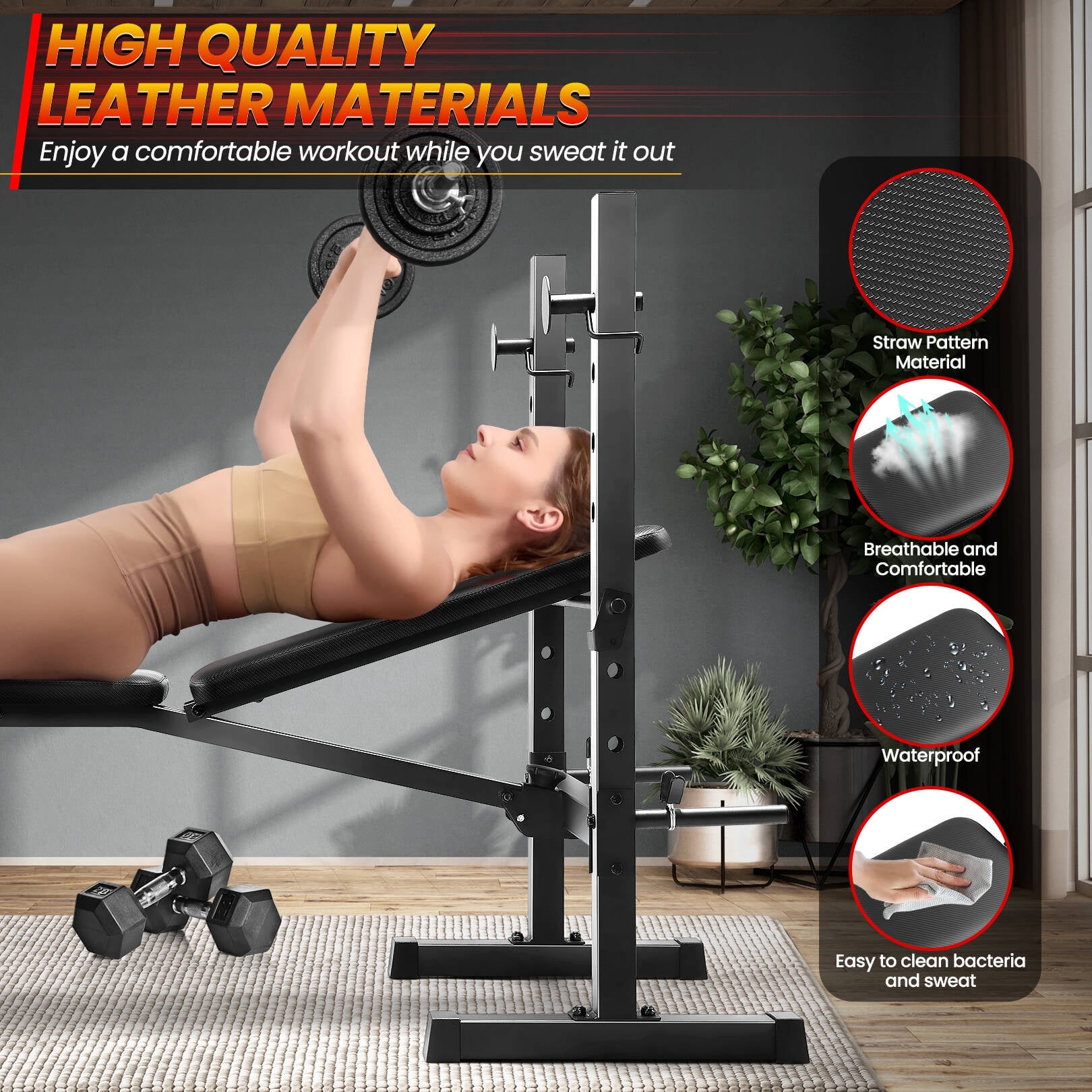 VIBESPARK 600LBS Foldable Weight Bench with Leg Extension and Leg Curl, Adjustable Workout Bench Set with Squat Rack, Olympic Bench Press for Home Gym Full-Body Strength Training