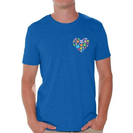 Heart Support Shirts - Awkward Styles Autism Awareness Shirts for Men Heart Pocket T-shirt Autism Gifts Love Puzzle Tshirt for Men Support Autism Awareness Men's T Shirt Autistic Spectrum Awareness Shirts