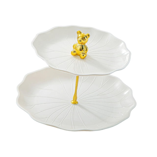 Soporte para cupcakes y postres, soporte para pasteles, centro de mesa, elegante soporte para cupcakes de 2 niveles Oso blanco con oro