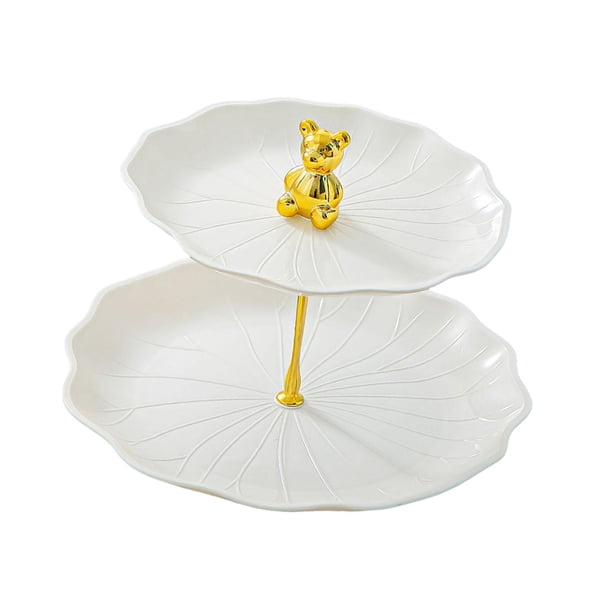 Soporte para cupcakes y postres, soporte para pasteles, centro de mesa, elegante soporte para cupcakes de 2 niveles Oso blanco con oro
