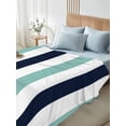thumbnail image 4 of Turquoise Navy Blue Striped Twim XL Size Flat Sheet, Wrinkleproof & Fadeproof Cooling Flat Bed Sheet Only, Farmhouse Stripe Art Breathable Soft Bedding Top Sheets 66 x 102 Inches, 4 of 8