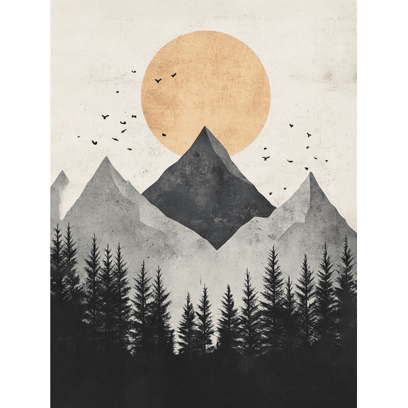 Mountain Sunset Forest Canvas Print/Wall Art,Suitable for Living Room,Bedroom,Office,Dining Room and Hallway Decoration.
