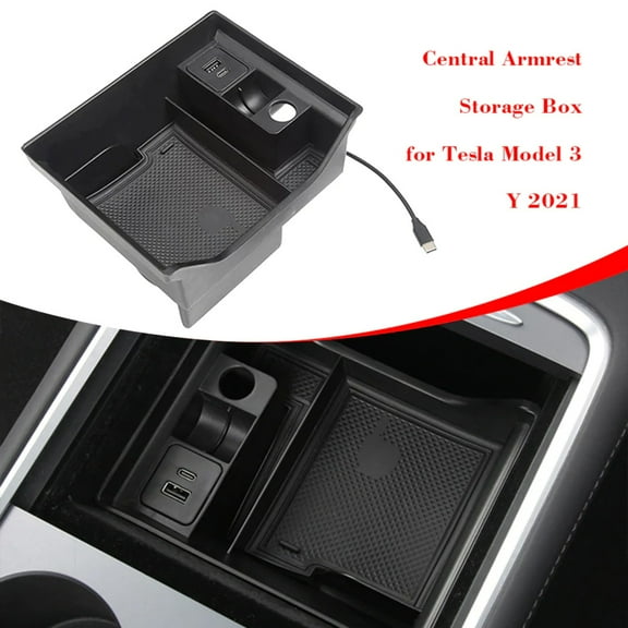 Tesla Model 3, Y Center Console Storage Box with USB  Cup Holder
