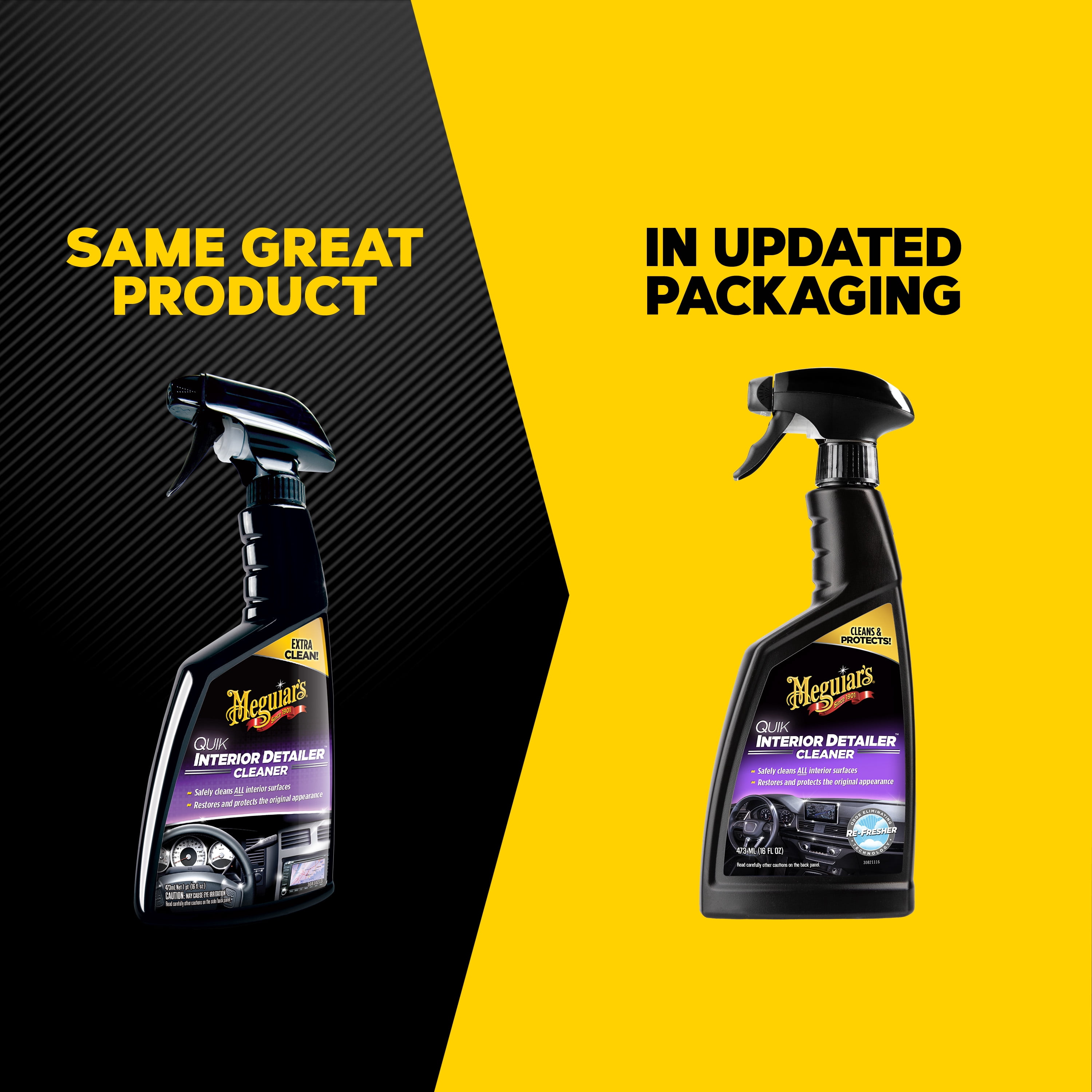 Meguiar's Quik Interior Detailer Cleaner, Quick Detailer Spray Cleans and Refresh Car Interiors, Use on Plastics, Leather & Rubber, Dashboards, Trim in Cars, Trucks & SUVs - 16 fl oz Spray Bottle
