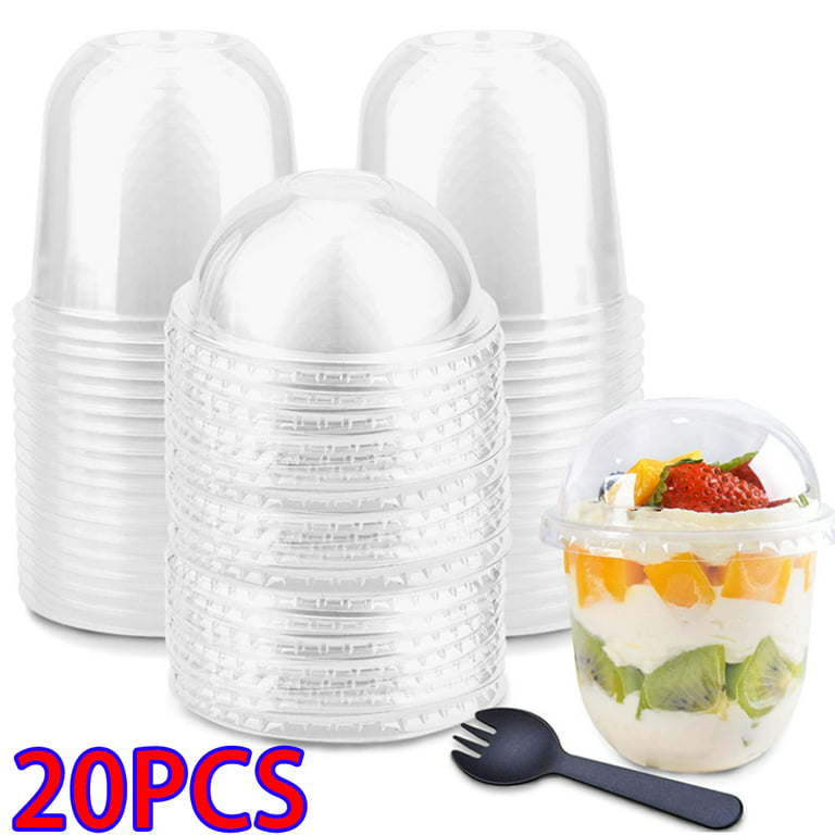 Lishuaiier 40pcs Plastic Dessert Cups with Dome Lids and Fork, No Holes, Pudding Cups, Parfait Cups, Fruit Cups with Lids, Disposable Bowls for Ice