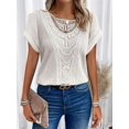thumbnail image 2 of Camiseta tejida de Color liso para mujer, Jersey ahuecado con cuello redondo, Top femenino coreano, camisetas informales cómodas de manga corta, 2 of 5