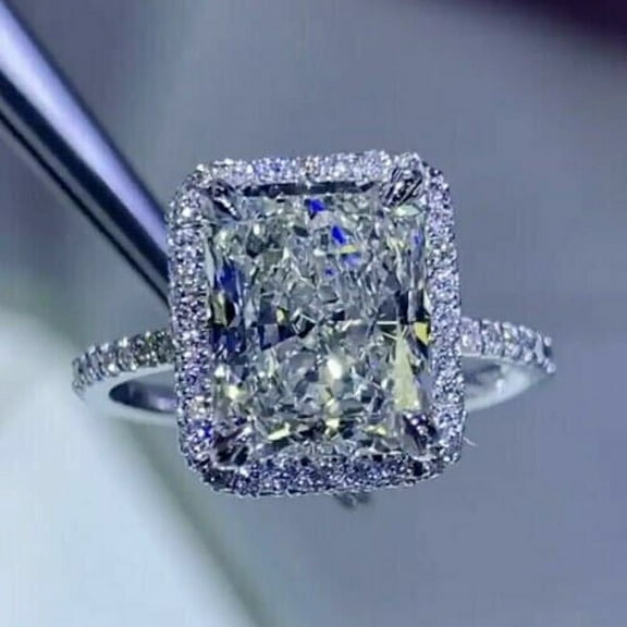 4.20 Ct Radiant Cut Lab-Created Diamond Engagement Ring 14K White Gold Plated 925 Sterling Silver