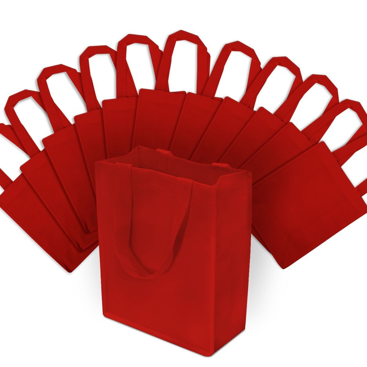 8x4x10" 12 Pcs. Medium-Small Red Reusable Tote Bags, Grocery Bags, Fabric Shopping Bags with ...