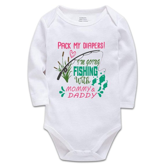 YCICIVDee Pack My Diapers/I'm Going Fishing With Mommy&Daddy One-Piece Baby Bodysuit Clothes 0-3 Months White