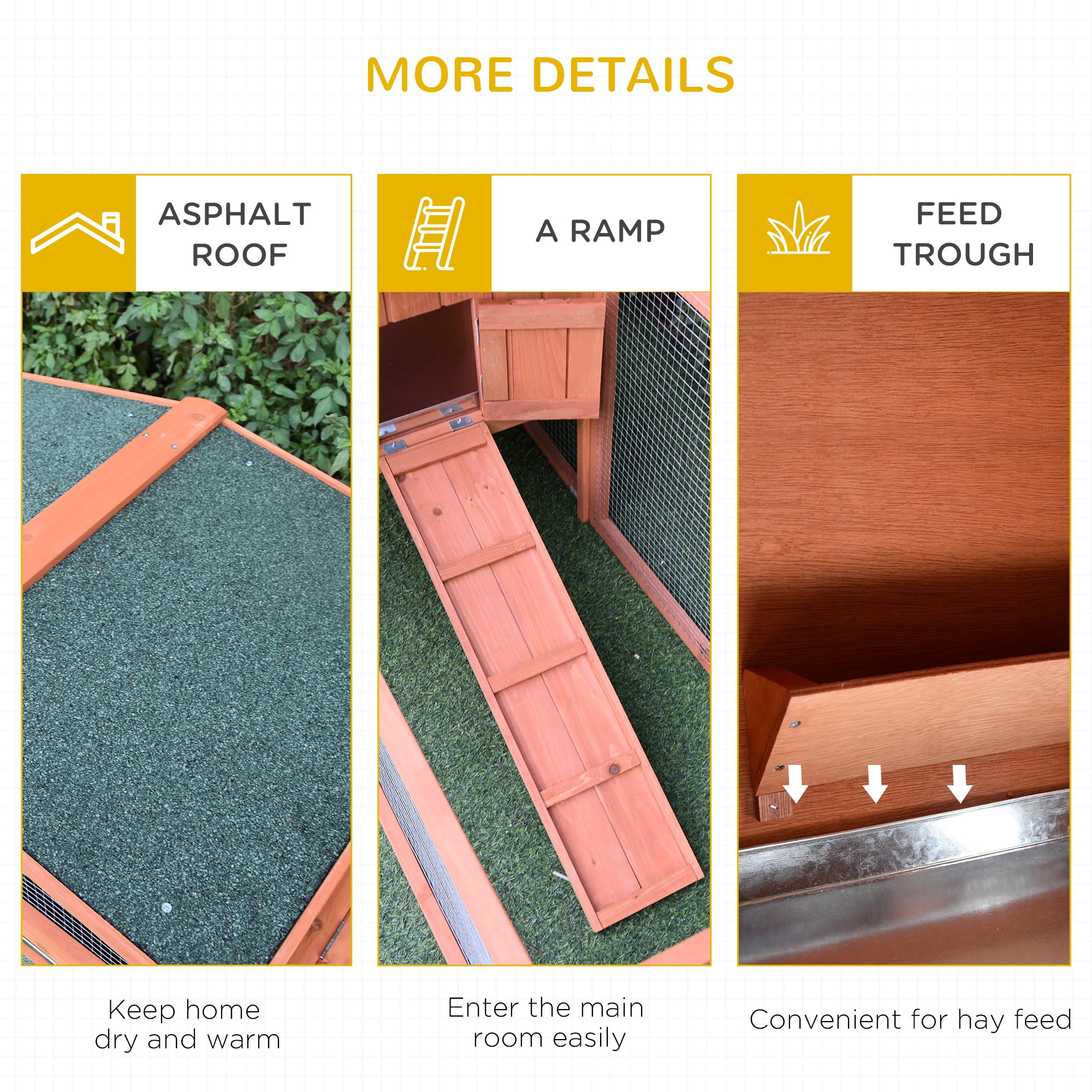 Dog Bed PawHut Rabbit Hutch 2-Story Bunny Cage Small Animal House with Slide Out Tray, Detachable Run, for Indoor Outdoor, 61.5" x 23" x 27", Natural,Large Dog Bed