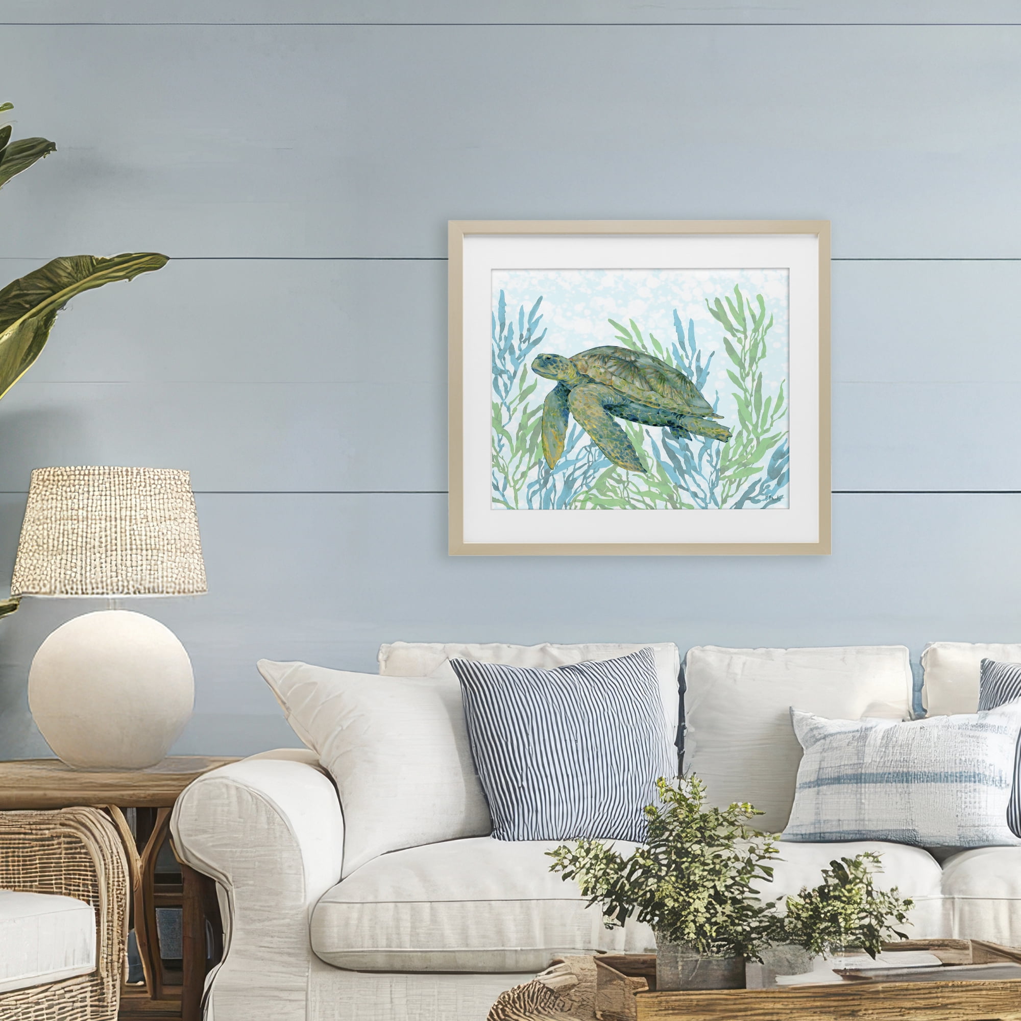Stupell Industries Tasman Turtle in Seagrass Birch Framed Print Under Glass, design by Paul Brent