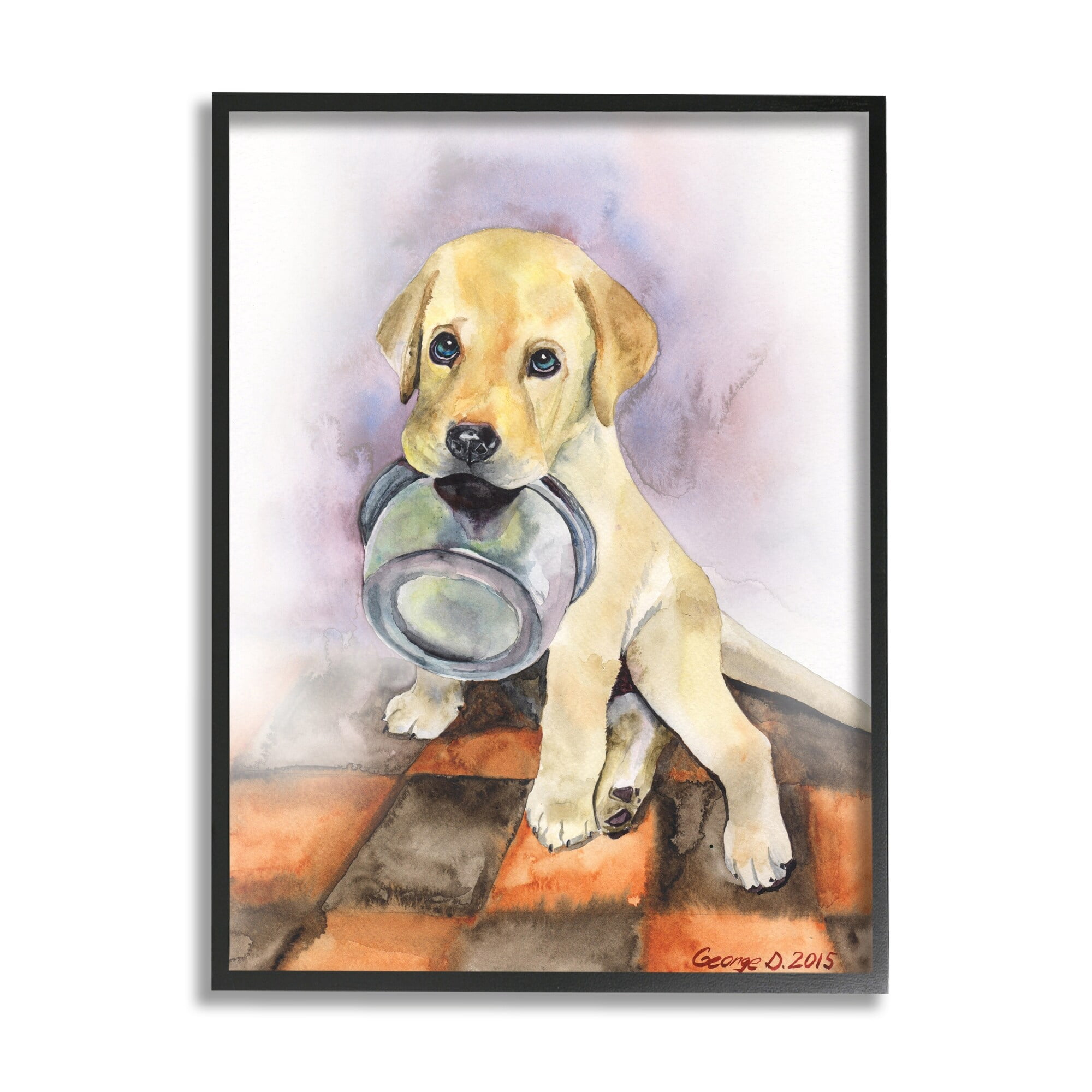 Stupell Industries Hungry Labrador Puppy Dog Orange Tiles Black Framed, 24 x 30, Design by George Dyachenko
